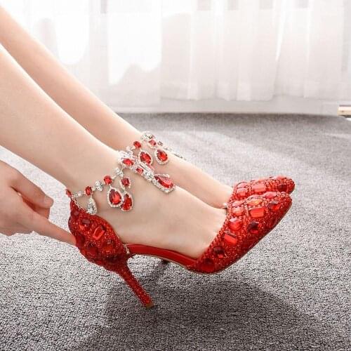 Crystal Queen Rhinestone Wedding Shoes Graduation Party Prom Shoes Nightclub Bridal Luxury Tassel Ankle Strap Sandals High Heels