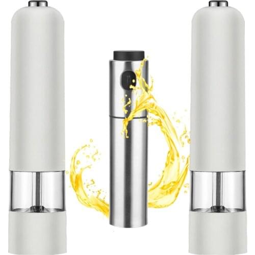 Kitchen Automatic Pepper Mill Electric Seasoning Grinder 4 Color BBQ Spice Bottles Set Olive Spray Oil Cooking Spice Grinder