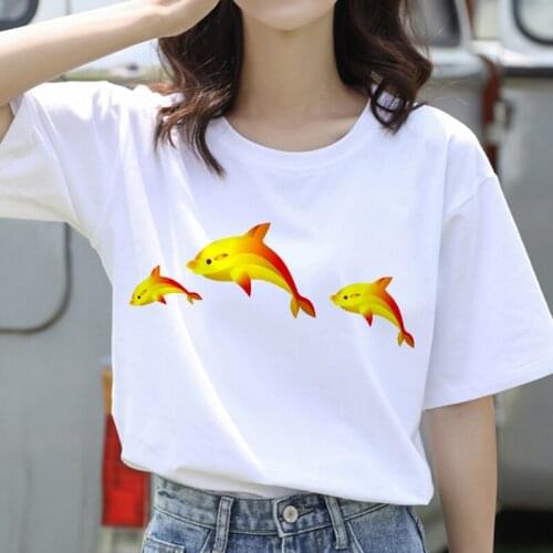Cute Cartoon Dolphin print ladies t-shirt summer ladies short-sleeved Harajuku graphic t-shirt casual funny t-shirt