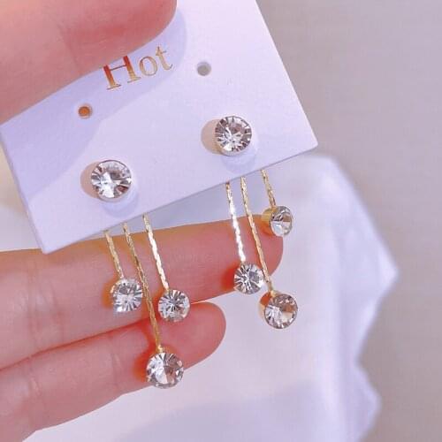 Trendy New Korean Rhinestone Drop Earrings for Women Shiny Crystal Long Tassel Dangle Earring Weddings Bride Jewelry Accessories