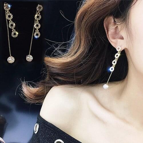 Fashion Crystal Ball Earrings Personality Rhinestone Circle Long Tassel Earrings Super Fairy Design Brincos Woman Girls Gift