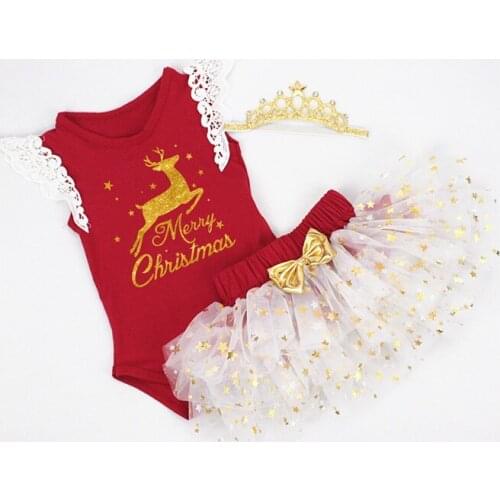 My First Christmas Baby Clothing Fashion High Quality Newborn Infant Girl Clothes Skirt+Headband+Skirt Christmass Clothes Girl
