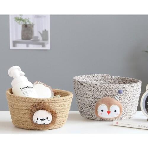 Cartoon Animals Hand Woven Storage Basket Round Woven Tabletop Basket for Home Kitchen Key Toys Organizer Baskets