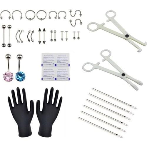 38pcs/41pcs Tongue Ring Nose Eyebrow Lips Septum Forceps Piercing Needles Body Jewelry Body Piercing Jewellery kits Sets