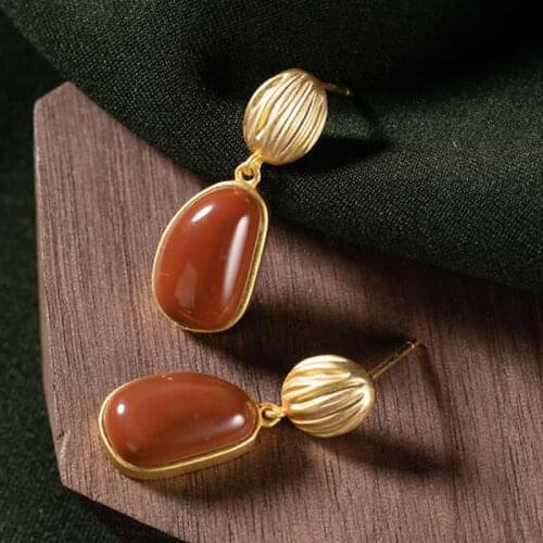 Natural Red Agate Earrings S925 Silver Dangle Earrings Vintage Earrings For Women