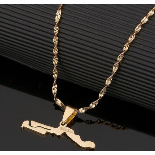 Stainless Steel Country Gambia Map Flag Pendant Necklace Gold Color Gambian Map Chain Jewelry