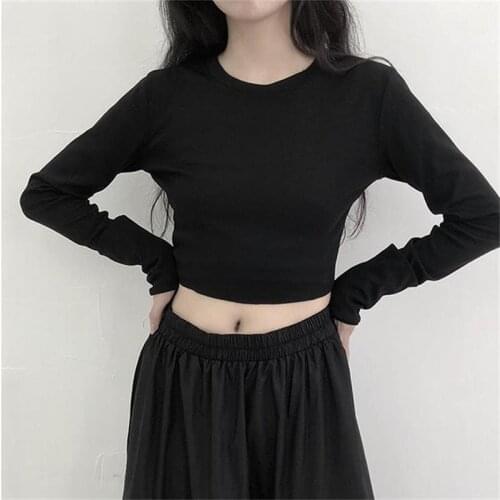 Large 2021 new early autumn long sleeve thin loose top womens black T-shirt womens 2021 new fashion