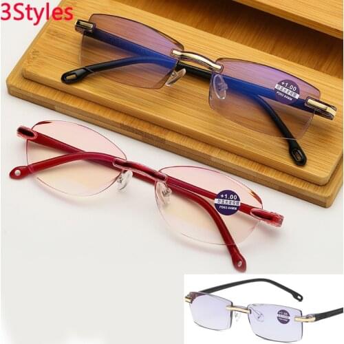 2020 Frameless Square Reading Glasses Anti for Men Womens Computer Eyeglasses Far Sight Presbyopia Reader Glasses+1.0 to +4.0