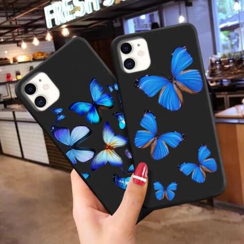 Luxury black case Blue Butterfly TPU Soft Phone Case for iPhone 12 pro 11Pro Max SE 2020 12mini 6 6S 7 8 Plus X XR XS Max cover