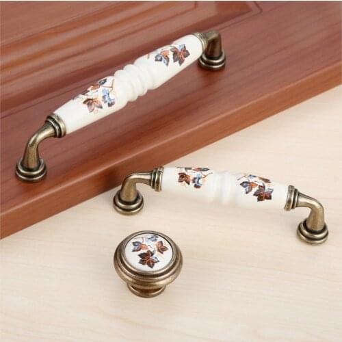 Handles Ceramic Drawer Cupboard Door Handles Leaves Cabinet Pulls Dresser Kitchen Pull Knobs For Furniture Cupboard Zinc Alloy
