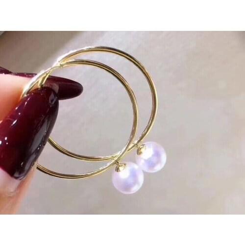 D809 Pearl Earrings Fine Jewelry Solid 18K Gold Round 8-8.5mm Sea Water Japan Akoya Pearls Pearls Earrings