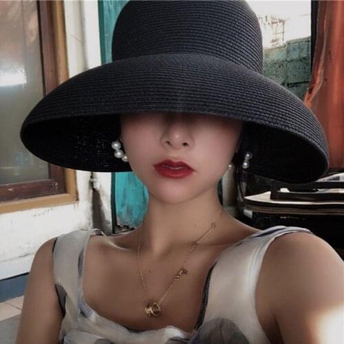 FemaleSummer Womens Hat Hepburn Style Retro Design Wide-brimmed Straw Hat Solid Color Beach Vacation Beach Hat Big Sun Hat