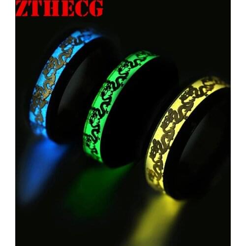 Trend Luminous Ring Stainless Steel Glow in the dark Party Fluorescence Jewelry Dragon Heart Couple Wedding Rings for Women Men