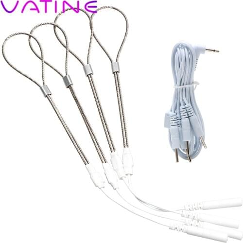 VATINE 4 Pcs Electric Shock Wire Loop Cock Rings Penis Stimulator Delayed Ejaculation Electric Penis Massager Sex Toys for Men