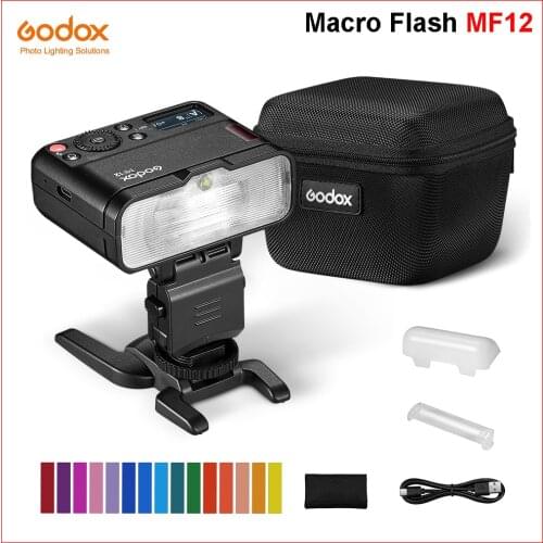 Godox MF12 Macro Flash Mini Speedlite 12W TTL 2.4G Wireless Control with Battery & Color Filter for Sony Nikon Canon Fuji Camera