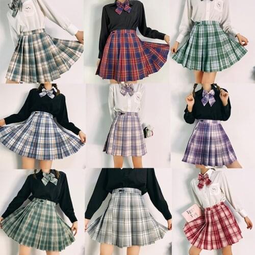 Za Japan Style School Girls Skirts Plus Size Plaid High Wasit JK Uniforms Skirts with Bow Tie Sexy Mini Pleated Skirts Mujer Y2K