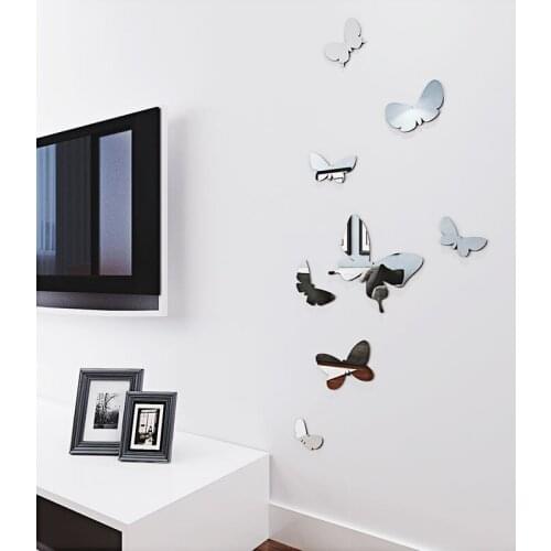 Mirrored 3d Wall Sticker Stereo Butterfly Living Room Bedside Stickes Diy Home Decor Wallpaper Tv Background Art Wall Sticker Q