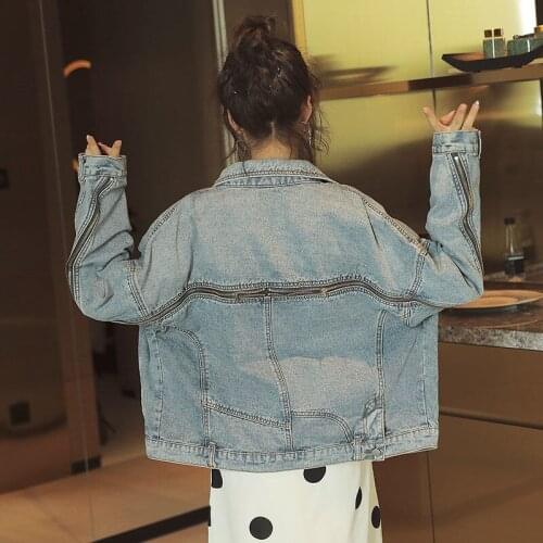 2021 Spring Autumn Denim Jacket Women Clothing Short Loose Harajuku Vintage Zipper Versatile Single Breasted Lapel Veste Femme