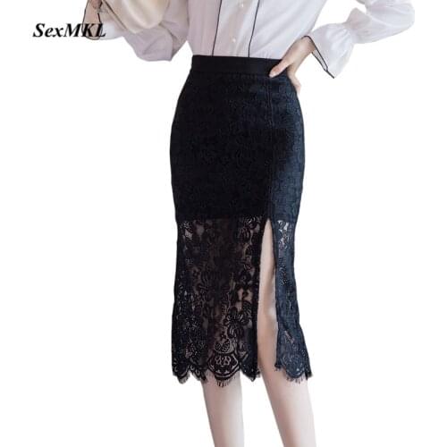Faldas Mujer Moda 2020 Fashion Sexy Black Skirts Womens Jupe Femme Korean Style Clothes Bodycon Office Lace Skirts Plus Size