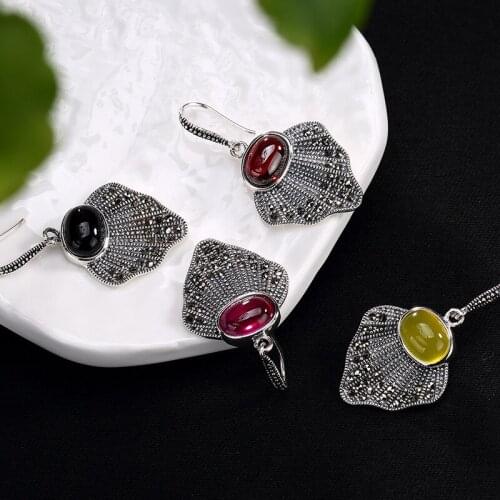 New Arrival 3 Color 100% 925 Real Silver Gemstone Earrings For Women Bijoux Ethnic New Fashion Jewelry Wholesale Gift