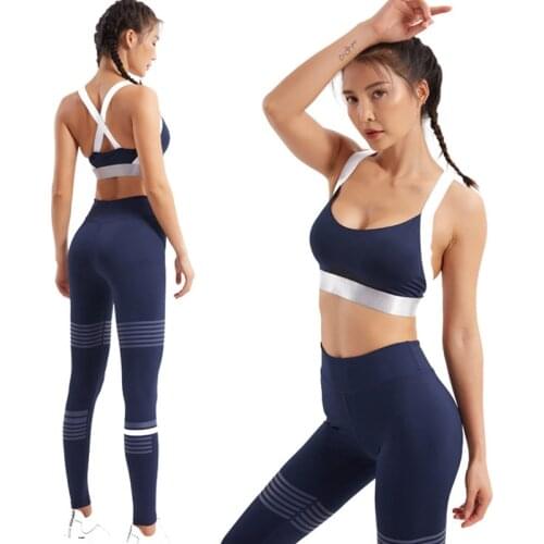 Sport Set Women 2 Pieces Yoga Suits Push Up Tights Set Gym Clothes Women Blue Seamless Leggings + Sport Bra