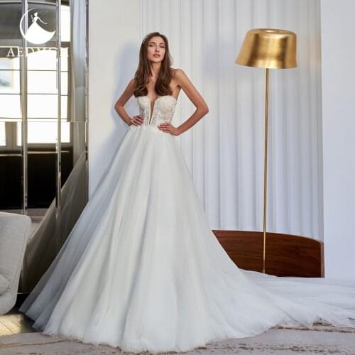 Aedmgh A-Line Princess Wedding Dresses 2021 Sweetheart Strapless Bridal Dress Simple Appliques Beading Shiny Vestido De Novia