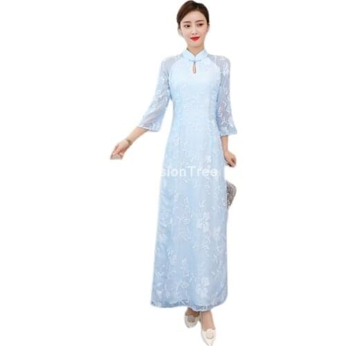 2021 vietnamese aodai vietnam cheongsam folk style feminine qipao chinese dress for women traditional floral ao dai dress