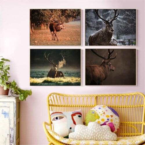 Animal Deer Oil Painting Hanging Picture Poster Canvas Print Painting Wall Art Living Room Home Decoration