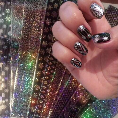 16Pcs/set 20*4cm Lace Laser Starry Nail Foils Holo Nail Art Transfer Sticke Holographic Sticker Manicure Decoration