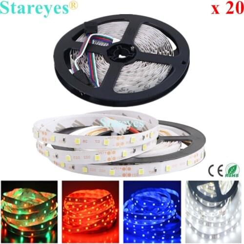 20 pcs SMD 3528 2835 60 LED / M RGB Strip 5M 300 LED DC12V Non Waterproof flash string Ribbon light LED tape Strip Lighting