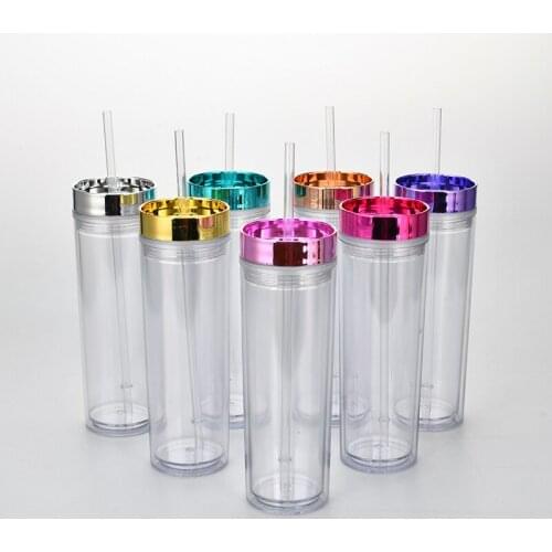 25pcs/Lot 16oz Skinny Tumbler with Straw and Lid Acrylic Cup Double Wall Insulated Reusable Water Bottle for Car Drinkware