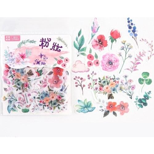 40 pcs /Bag Spring Pink Flowers Decorative Stickers Album Diary Hand Account Decor