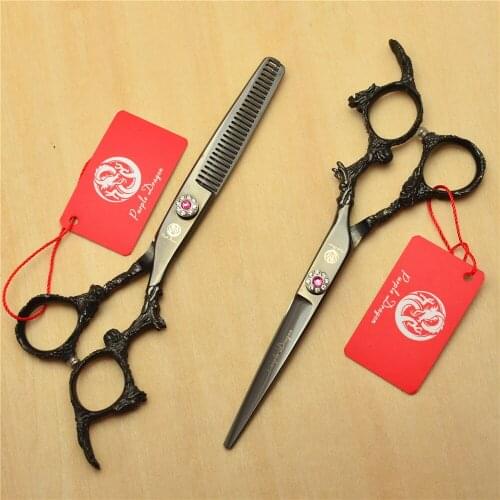 9005# 6.0'' One Pair/2Pcs Black Dragon Design Hairdressing Scissors Cutting/Thinning Scissors Personalized Human Hair Scissors
