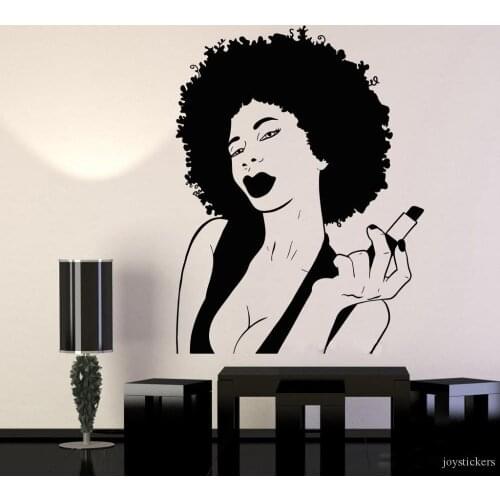 African Woman Black Lady Lips Stickers Pomade Makeup Vinyl Wall Decal Decor Salon Room Sexy And Hot Girl Wallpaper 1107