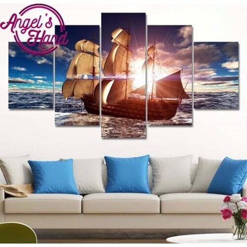 2018 5d diamond Paintings Resin Scenic full square Hot Sale Boat 5pcs Cross Stitch diy Diamond Embroidery Mosaic Kit Painting