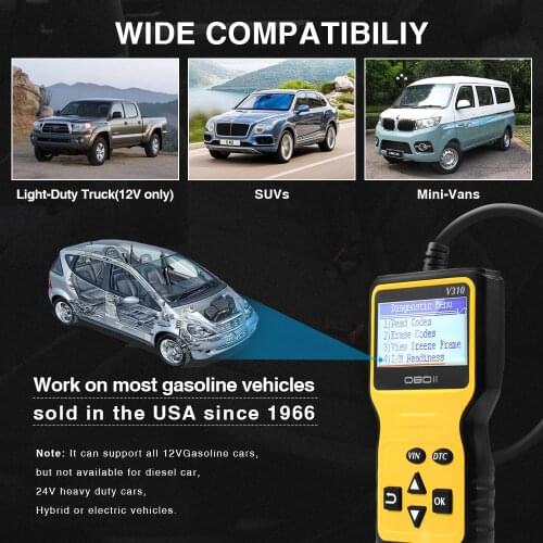 V310 OBDII EOBD Auto Code Reader 6 Languages Automobile Diagnostic Scanner For All OBD2 OBD II Protocols Cars LCD Display