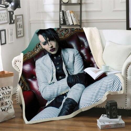 Singer Marilyn Manson 3D Sherpa Blanket Velvet Plush Throw Fleece Blanket Bedspread Couch Sofa Quilt Cover Travel Bedding 009