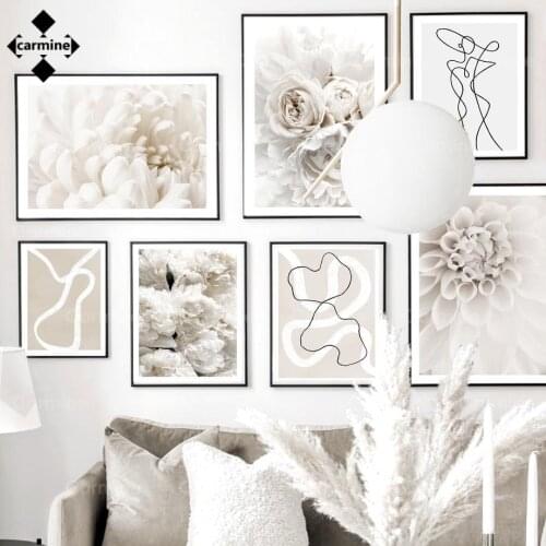 White Rose Flower Canvas Picture Abstract Figure Line Painting Wall Print Nordic Wall Art Poster and Print for Living Room Decor