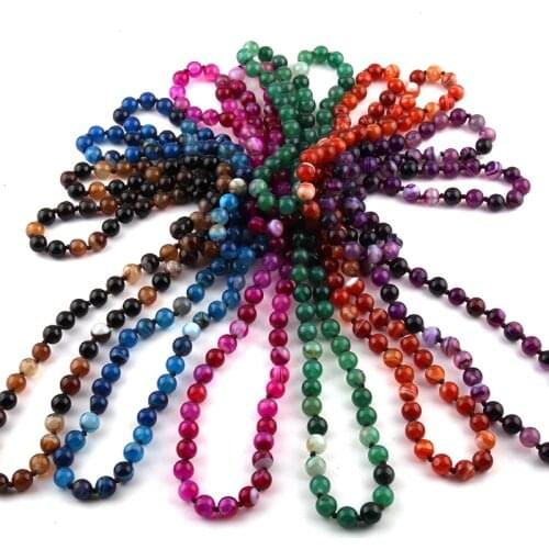 Free Shipping Fashion Jewelry Onyx Semi Precious Stones Bead long Knotted Necklace