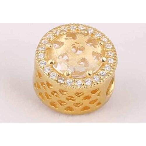 925 Sterling Zilveren Stralende Harten Charm, Clear CZ Shine Bead Europese Sieraden