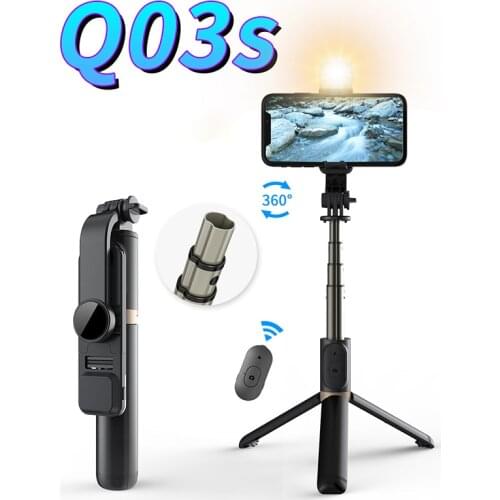 KAIQISJ Q03S Bluetooth selfie stick expandable mini tripod with LED fill light and shutter remote control for Huawei Android IOS