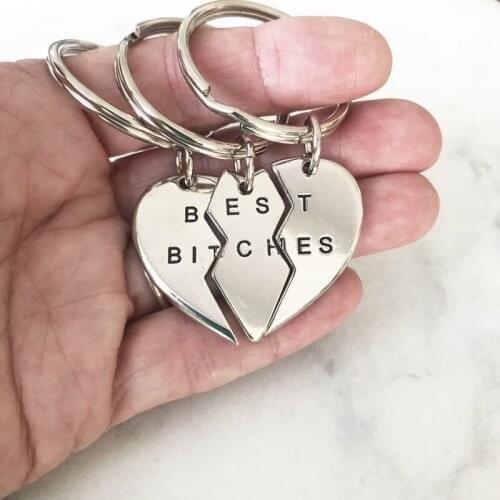 Best Bitches Keychains, Set 3 Best Bitches Split Heart Key Chains, Triple Bitches Keyrings