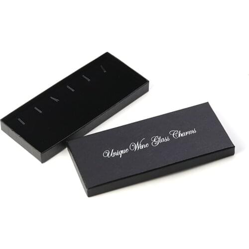 8Seasons Paper & Velvet Jewelry Wine Glass Charms Jewelry Gift Boxes Rectangle Message Black 18cm(7 1/8") x 8cm(3 1/8") , 2 PCs