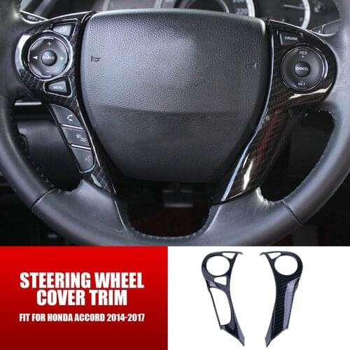 Fit for Honda Accord 2014-2017 ABS Carbon Fiber Steering Wheel Cover Trim 2Pcs