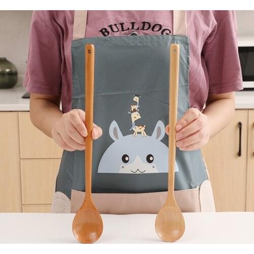Long Handle Wood Spoon Japanese Style Solid Stir Soup Spoon Kitchen Utensil Soup Cooking Mixing Stirr Hot Pot Tableware Kitchen