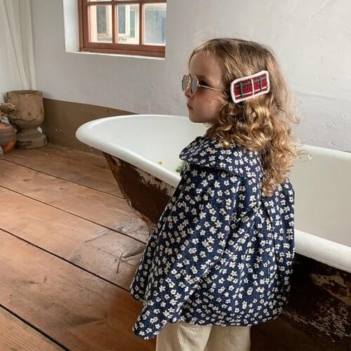 Childrens clothing 2021 Autumn and Winter New Girls Floral Corduroy Jacket Children Lapel Long Sleeves