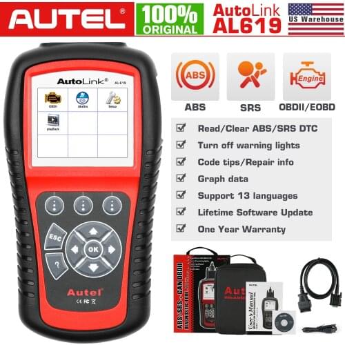 Autel Autolink AL619 Diagnostic Auto OBD2 Scanner Car Diagnostic Tool Engine,ABS,SRS Auto Multi Language Car Automotive Scanner