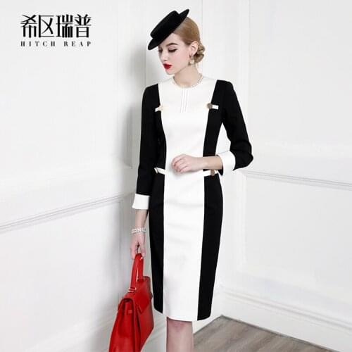 Designer Brand Spring / Summer 2020 Black And White Stitched Celebrity Slim Waist 9-Point Sleeve Dress