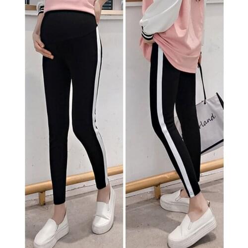 Side Stripe Maternity Leggings Stretch Bottoming Pants For Pregnant Women Casual Skinny Pregnancy Leggings Maternity Clothes