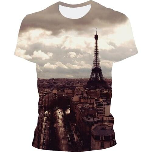 Printed T-shirt 2021 summer new urban landscape 3D printing cool men and women short-sleeved quick-drying top casual clothing